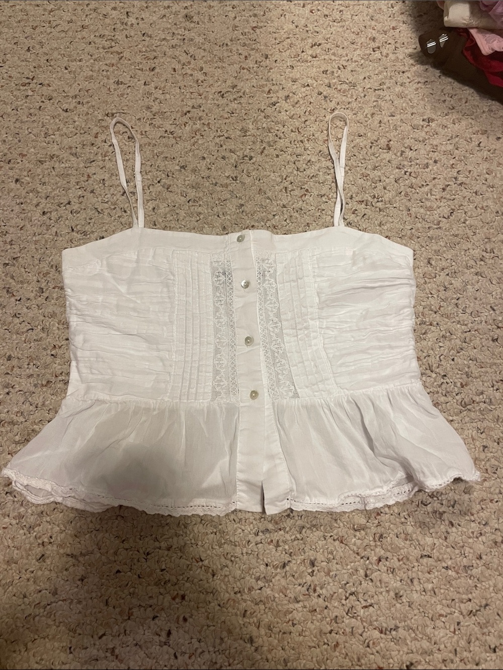 Zara White Lace-Trim Button Front Peplum Tank